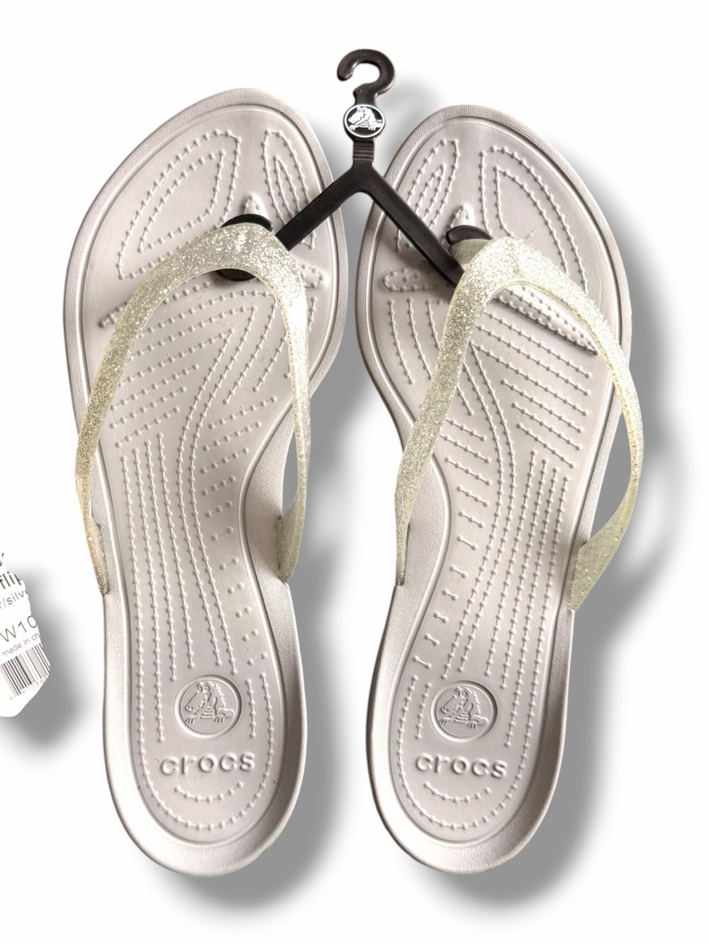 NWT Crocs Really Sexi Flip Glitter Flake Slip On Flip Flops Grey with Silver 10